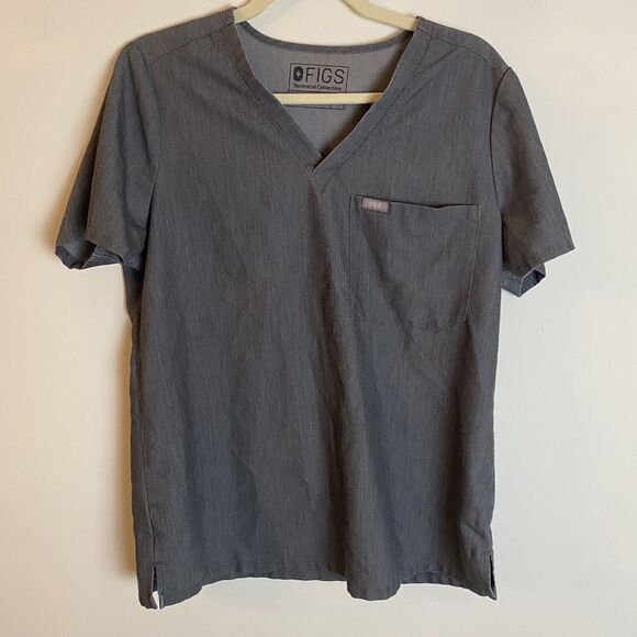 Figs Technical Catrina Scrub Top Shirt Womens Medium Gray Pocket‎ V-Neck Stretch - Picture 1 of 6
